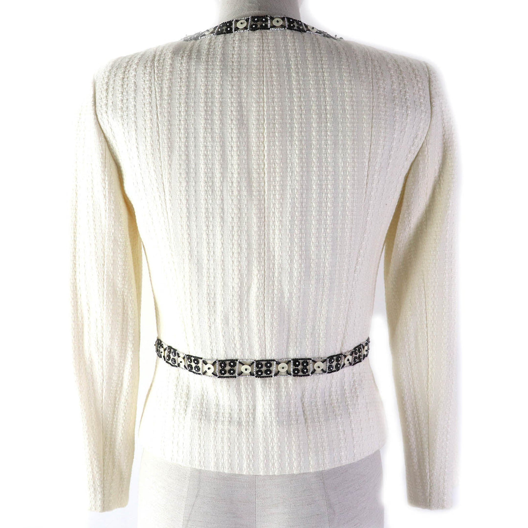 CHANEL No color jacket 03P P23760 Outer: 56% cotton, Outer: 44% linen, Lining: 95% silk, Lining: 5% elastane (polyurethane) Off-white black Women 34 Used Authentic
