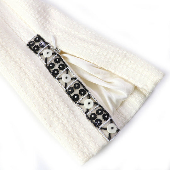 CHANEL No color jacket 03P P23760 Outer: 56% cotton, Outer: 44% linen, Lining: 95% silk, Lining: 5% elastane (polyurethane) Off-white black Women 34 Used Authentic