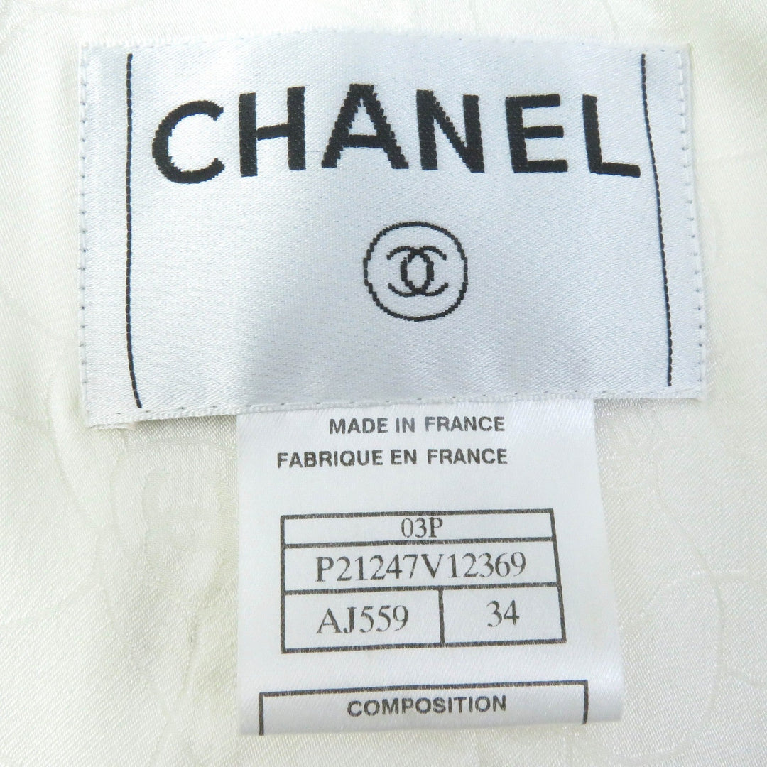 CHANEL No color jacket 03P P23760 Outer: 56% cotton, Outer: 44% linen, Lining: 95% silk, Lining: 5% elastane (polyurethane) Off-white black Women 34 Used Authentic
