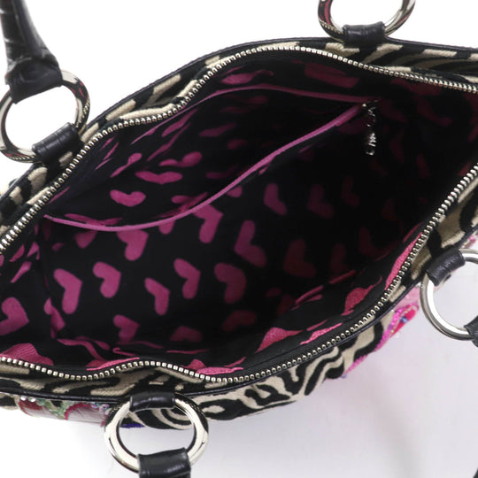 thinkbee Handbag leather multicolor Tote Bag Animal Pattern Bijou Sequin Beads Logo Just Heart Punkish Zebra Women Used Authentic