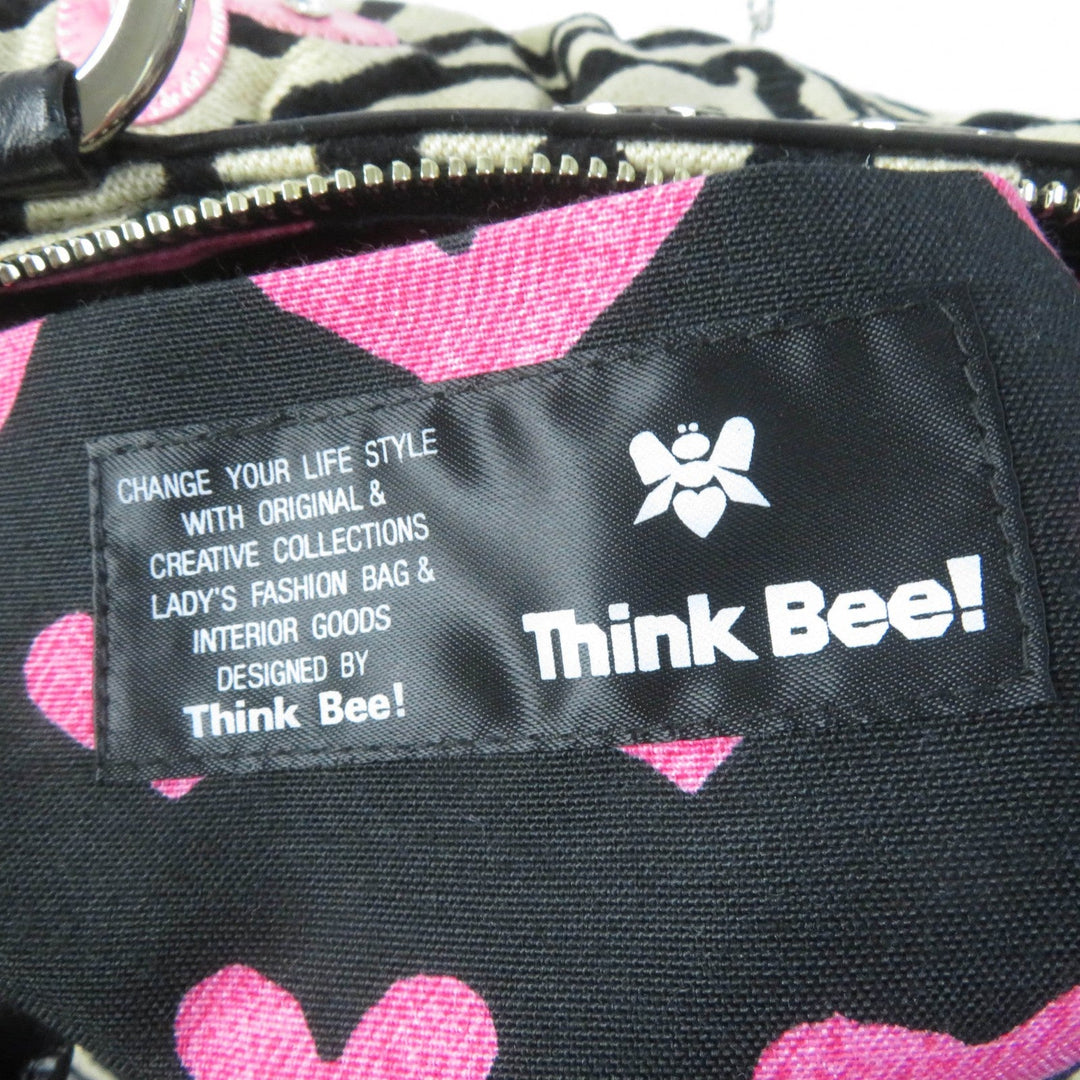 thinkbee Handbag leather multicolor Tote Bag Animal Pattern Bijou Sequin Beads Logo Just Heart Punkish Zebra Women Used Authentic