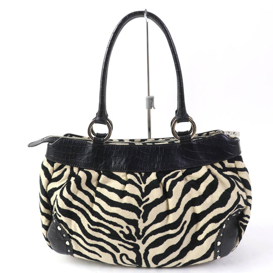 thinkbee Handbag leather multicolor Tote Bag Animal Pattern Bijou Sequin Beads Logo Just Heart Punkish Zebra Women Used Authentic