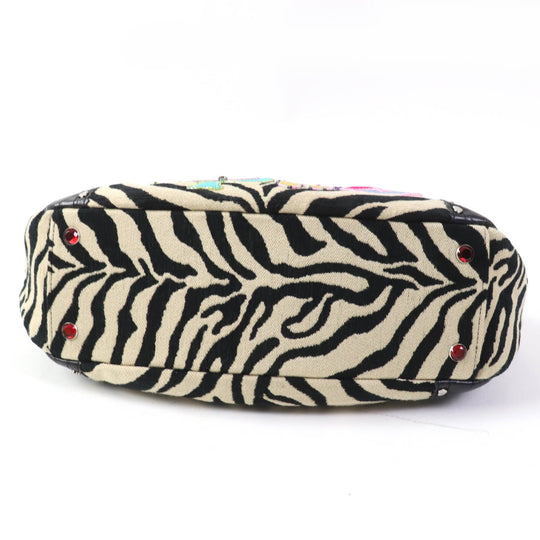 thinkbee Handbag leather multicolor Tote Bag Animal Pattern Bijou Sequin Beads Logo Just Heart Punkish Zebra Women Used Authentic