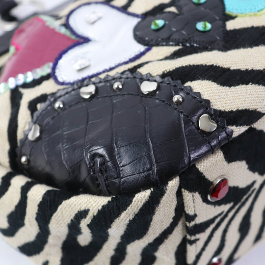 thinkbee Handbag leather multicolor Tote Bag Animal Pattern Bijou Sequin Beads Logo Just Heart Punkish Zebra Women Used Authentic