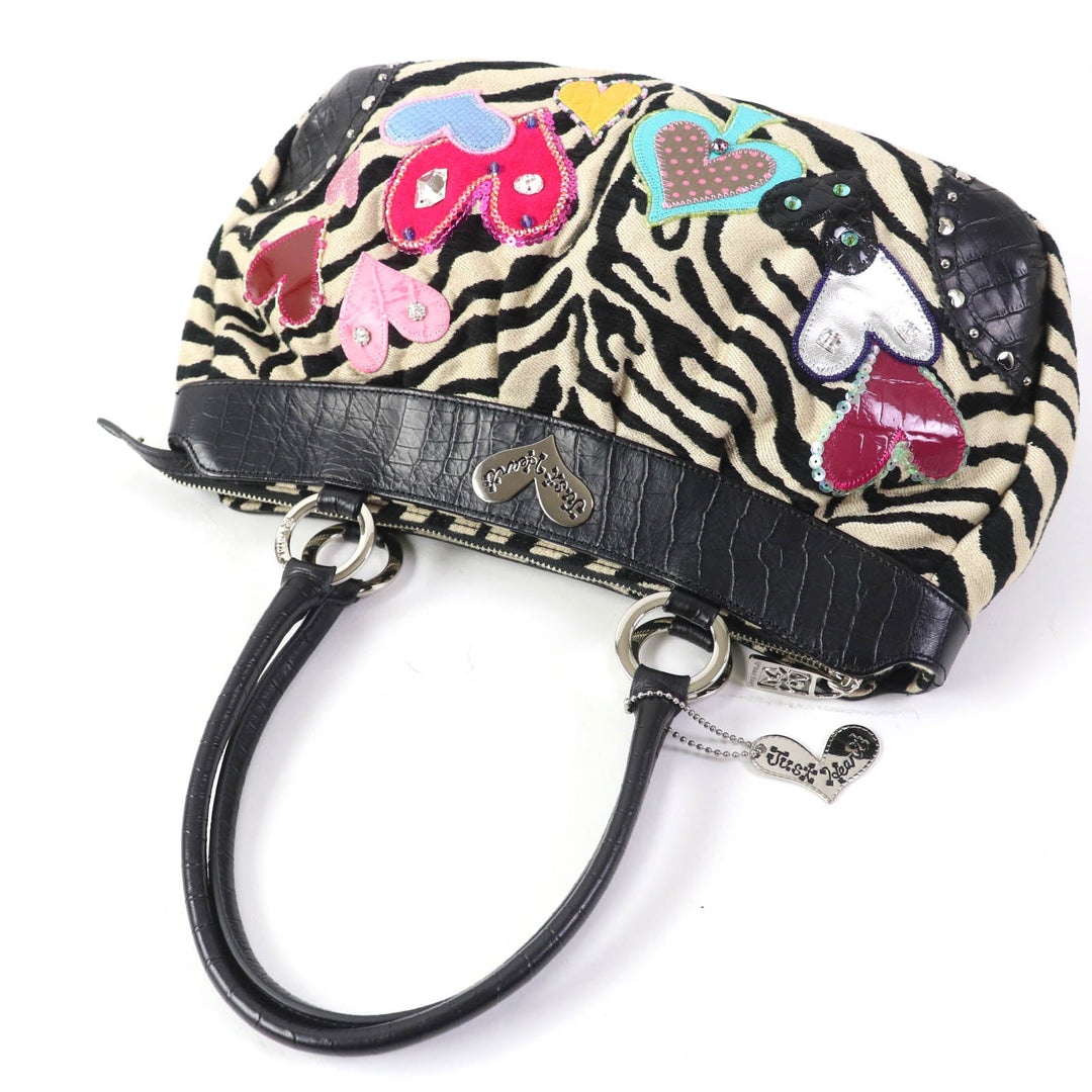 thinkbee Handbag leather multicolor Tote Bag Animal Pattern Bijou Sequin Beads Logo Just Heart Punkish Zebra Women Used Authentic