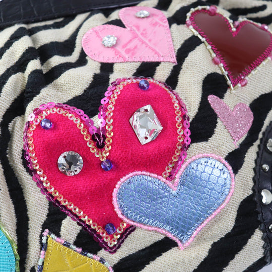 thinkbee Handbag leather multicolor Tote Bag Animal Pattern Bijou Sequin Beads Logo Just Heart Punkish Zebra Women Used Authentic