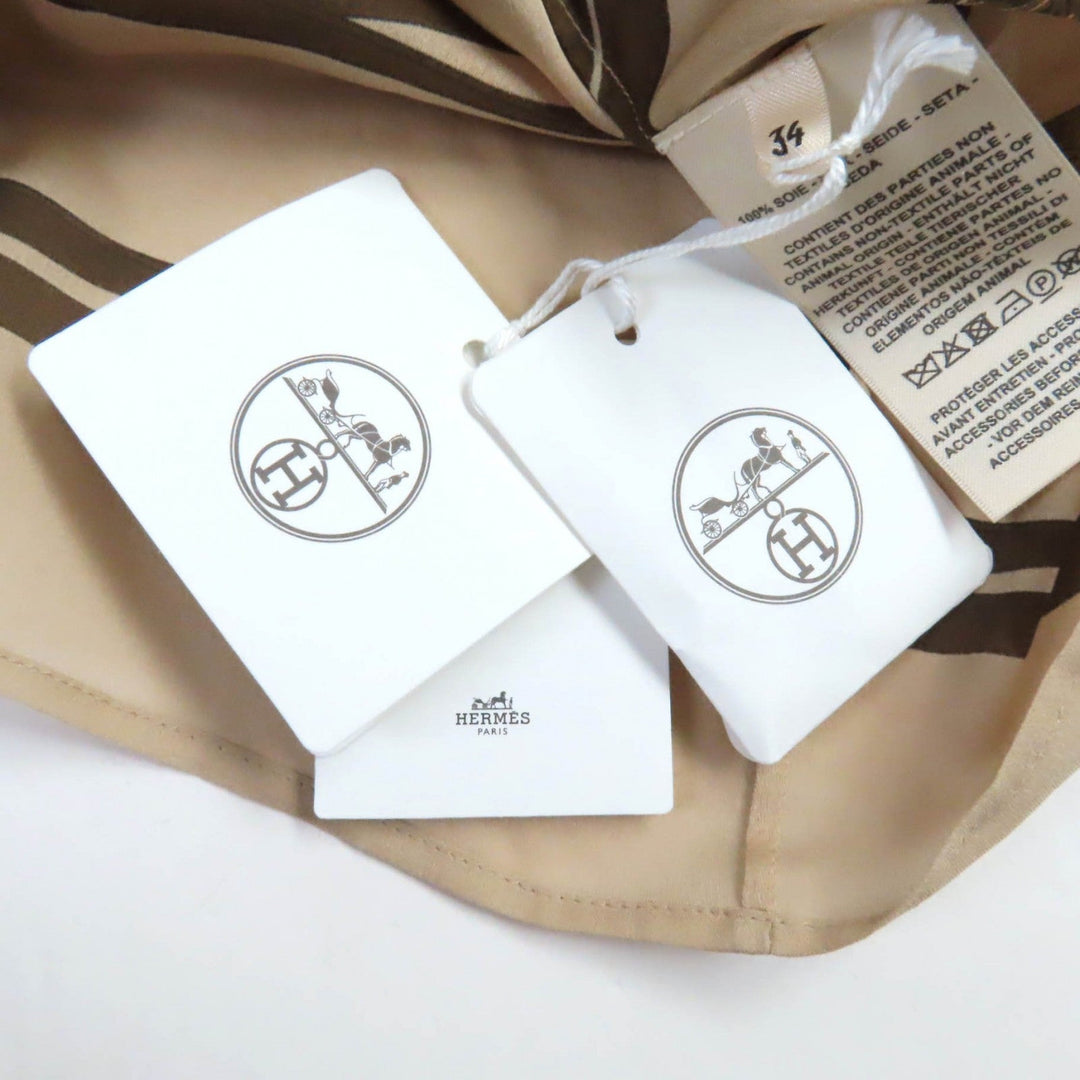 HERMES Long sleeve shirt Main: 100% silk Beige brown Women 34 Used Authentic
