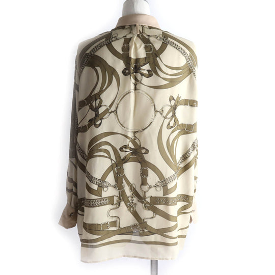 HERMES Long sleeve shirt Main: 100% silk Beige brown Women 34 Used Authentic