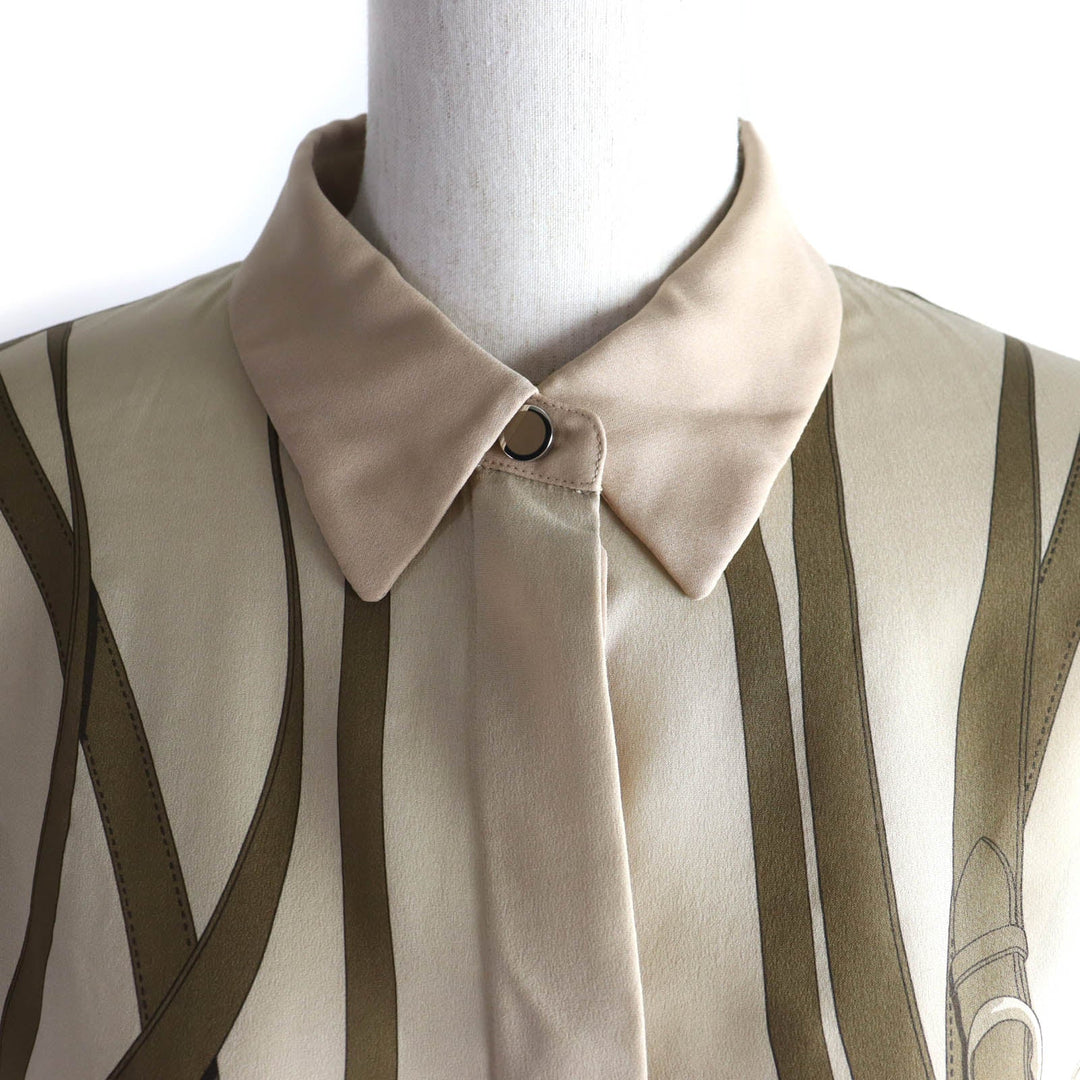 HERMES Long sleeve shirt Main: 100% silk Beige brown Women 34 Used Authentic