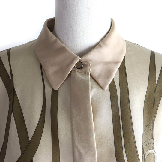 HERMES Long sleeve shirt Main: 100% silk Beige brown Women 34 Used Authentic