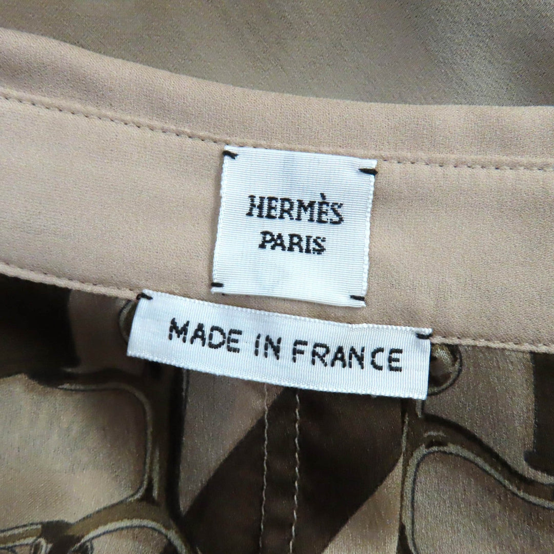 HERMES Long sleeve shirt Main: 100% silk Beige brown Women 34 Used Authentic