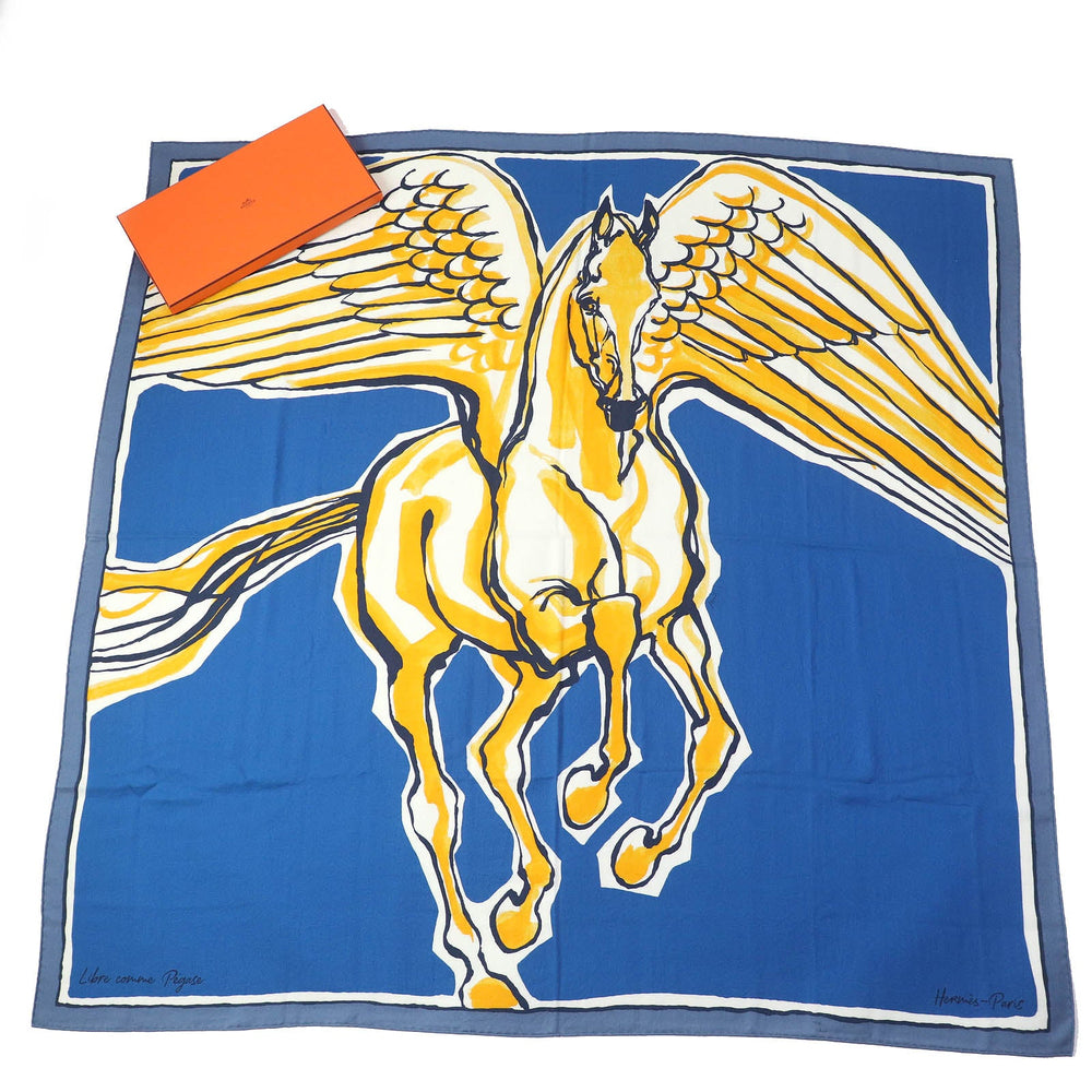 HERMES scarf Main: 70% cashmere, Main: 30% silk blue Libre Comme Pegase Women Used Authentic