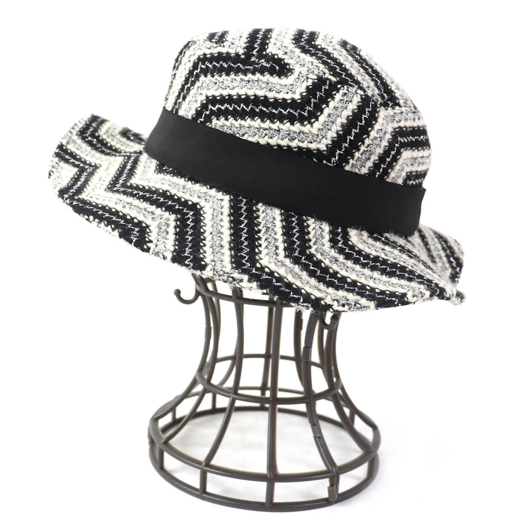 CHANEL hat 47% wool, 42% acrylic, 10% other, 1% cupra Black White Silver Women 57 Used Authentic
