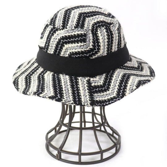 CHANEL hat 47% wool, 42% acrylic, 10% other, 1% cupra Black White Silver Women 57 Used Authentic