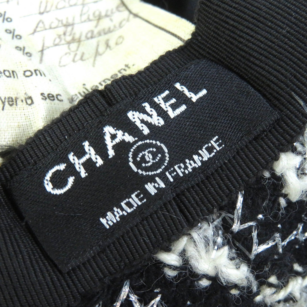 CHANEL hat 47% wool, 42% acrylic, 10% other, 1% cupra Black White Silver Women 57 Used Authentic