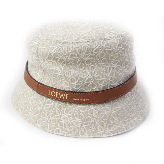 LOEWE hat Outer: 94% cotton, Outer: 6% polyester, Lining: 55% cotton, 45% linen, Partially: calf leather Beige White Camel Women 57 Used Authentic