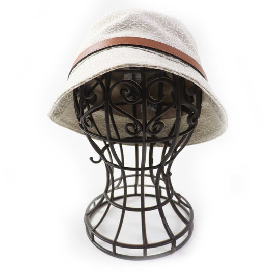LOEWE hat Outer: 94% cotton, Outer: 6% polyester, Lining: 55% cotton, 45% linen, Partially: calf leather Beige White Camel Women 57 Used Authentic