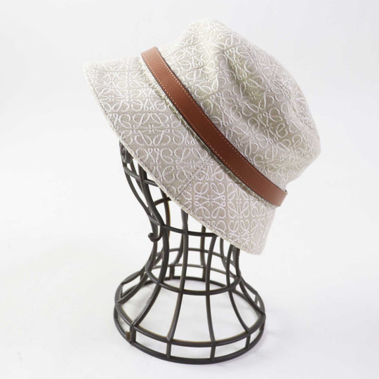LOEWE hat Outer: 94% cotton, Outer: 6% polyester, Lining: 55% cotton, 45% linen, Partially: calf leather Beige White Camel Women 57 Used Authentic