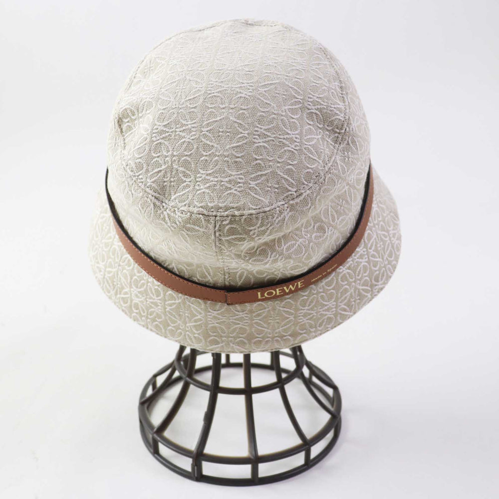 LOEWE hat Outer: 94% cotton, Outer: 6% polyester, Lining: 55% cotton, 45% linen, Partially: calf leather Beige White Camel Women 57 Used Authentic