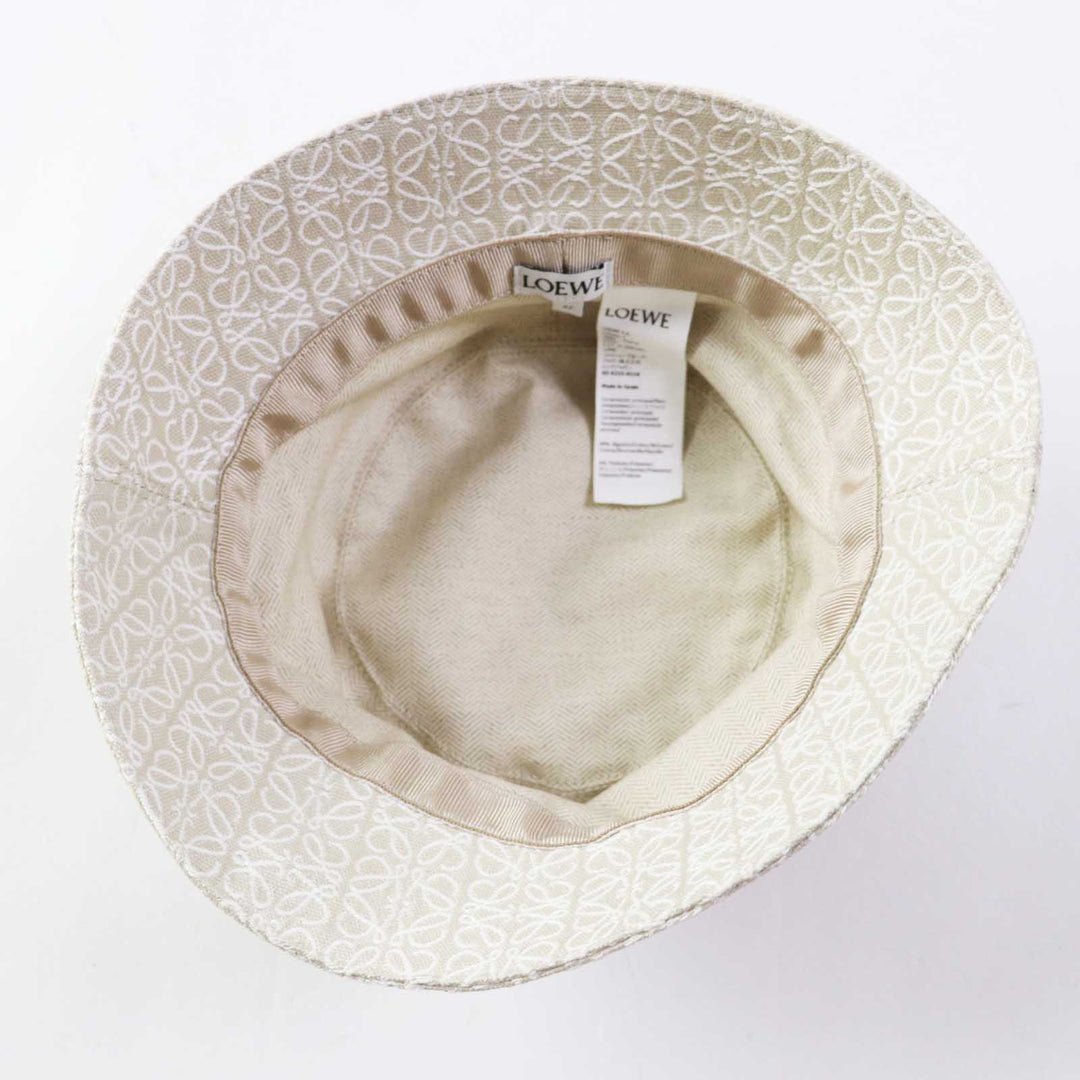 LOEWE hat Outer: 94% cotton, Outer: 6% polyester, Lining: 55% cotton, 45% linen, Partially: calf leather Beige White Camel Women 57 Used Authentic