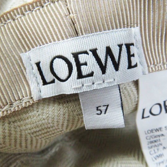 LOEWE hat Outer: 94% cotton, Outer: 6% polyester, Lining: 55% cotton, 45% linen, Partially: calf leather Beige White Camel Women 57 Used Authentic