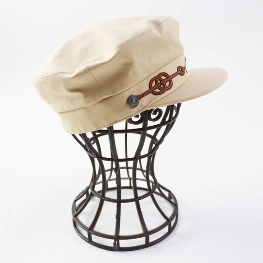 HERMES Casquette Outer: 96% cotton, Outer: 4% polyurethane, Lining: 65% rayon, Lining: 35% cotton, Part: 100% polyester, Lining trimming: 56% cotton, 44% rayon Leather part: Sheepskin Beige camel Kapoor Cricketis Women 57 Used Authentic