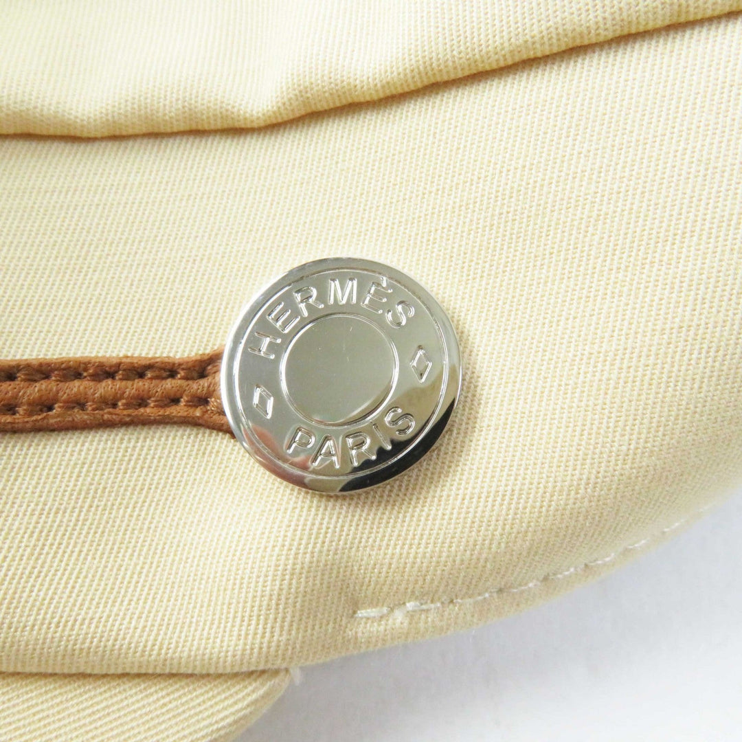 HERMES Casquette Outer: 96% cotton, Outer: 4% polyurethane, Lining: 65% rayon, Lining: 35% cotton, Part: 100% polyester, Lining trimming: 56% cotton, 44% rayon Leather part: Sheepskin Beige camel Kapoor Cricketis Women 57 Used Authentic