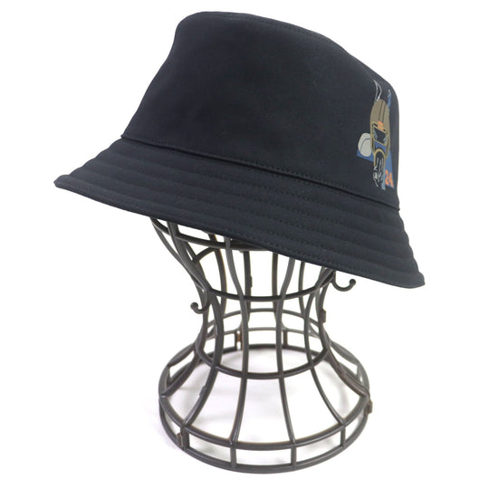 HERMES hat Outer: 100% cotton, Lining: 65% rayon, Lining: 35% silk, Decoration: 80% nylon, 20% polyurethane, Lining trim: 56% cotton, 44% rayon black Fred Quarterbash mens 58 Used Authentic