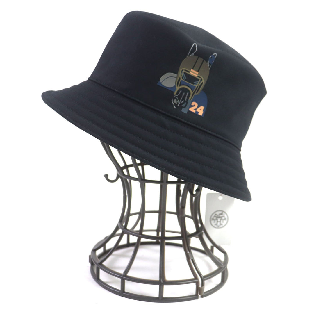 HERMES hat Outer: 100% cotton, Lining: 65% rayon, Lining: 35% silk, Decoration: 80% nylon, 20% polyurethane, Lining trim: 56% cotton, 44% rayon black Fred Quarterbash mens 58 Used Authentic