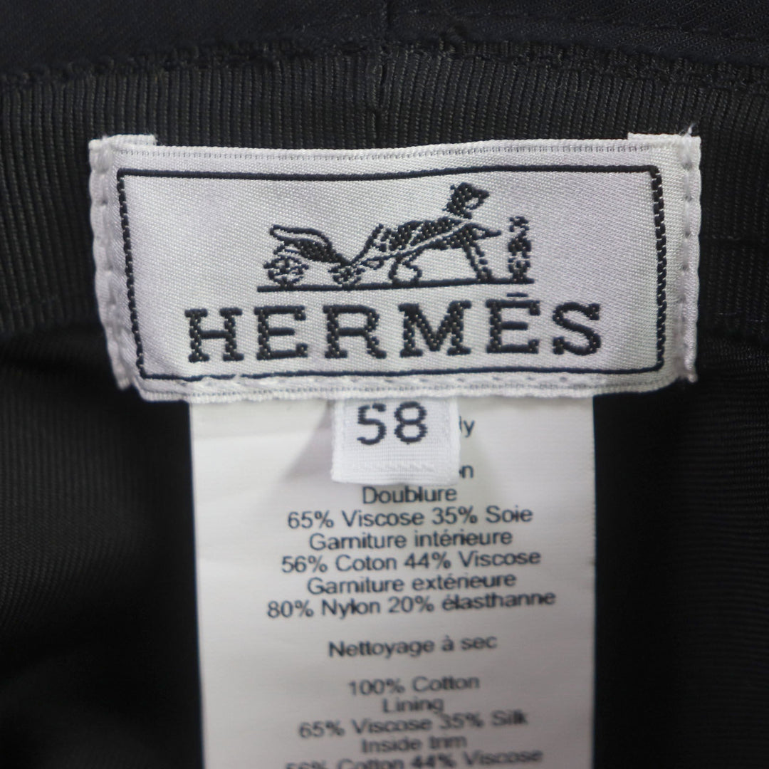 HERMES hat Outer: 100% cotton, Lining: 65% rayon, Lining: 35% silk, Decoration: 80% nylon, 20% polyurethane, Lining trim: 56% cotton, 44% rayon black Fred Quarterbash mens 58 Used Authentic
