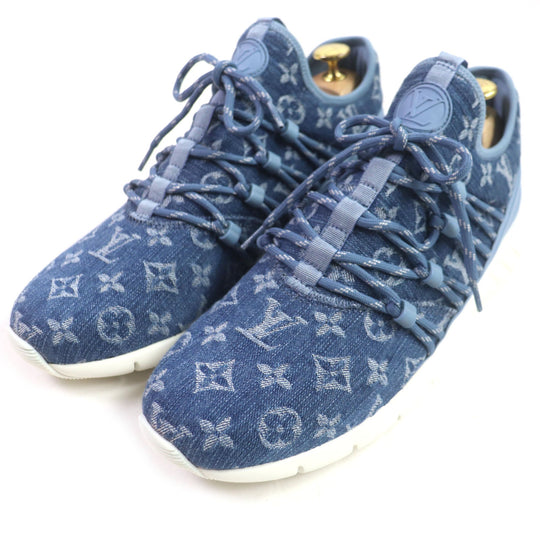 LOUIS VUITTON Low cut sneakers Monogram denim blue Fast lane line mens 6.5 Used Authentic