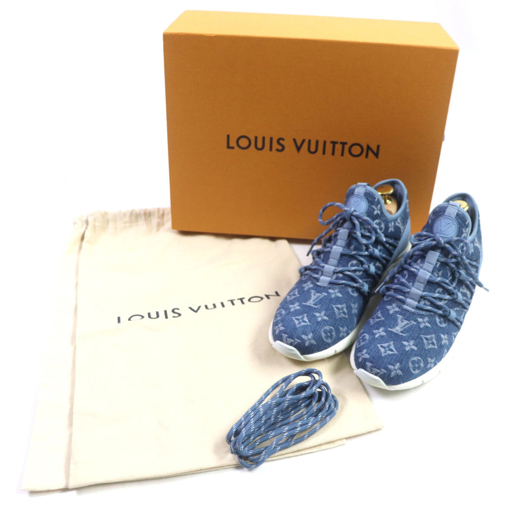 LOUIS VUITTON Low cut sneakers Monogram denim blue Fast lane line mens 6.5 Used Authentic