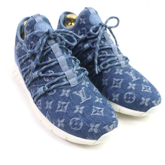 LOUIS VUITTON Low cut sneakers Monogram denim blue Fast lane line mens 6.5 Used Authentic
