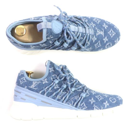 LOUIS VUITTON Low cut sneakers Monogram denim blue Fast lane line mens 6.5 Used Authentic