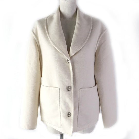 HERMES coat 3E0221DA Main: 100% cashmere white Women 38 Used Authentic