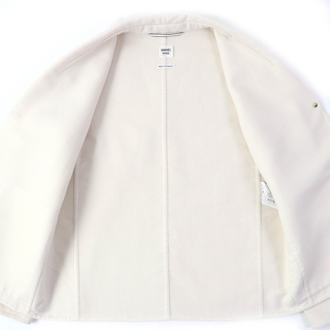 HERMES coat 3E0221DA Main: 100% cashmere white Women 38 Used Authentic