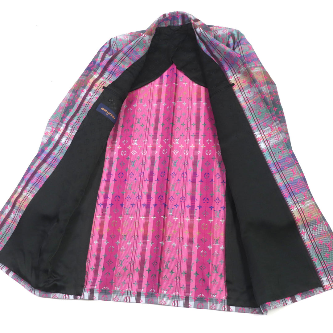 LOUIS VUITTON Chester coat Outer: 65% Rain Wool, 35% Polyester Lining: 30% Cupra, 27% Acetate, 24% Rayon, 19% Cotton Pink multi mens 48 Used Authentic