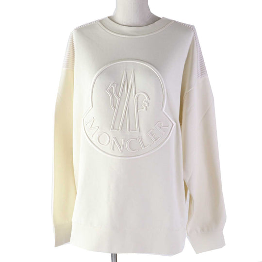 MONCLER pullover Outer fabric: 91% cotton, Outer fabric: 9% nylon, Rib: 98% cotton, 2% polyurethane Other fabric: 85% polyester, 15% nylon Embroidery: 100% polyester Ivory FELPA GIROCOLLO Women XS Used Authentic