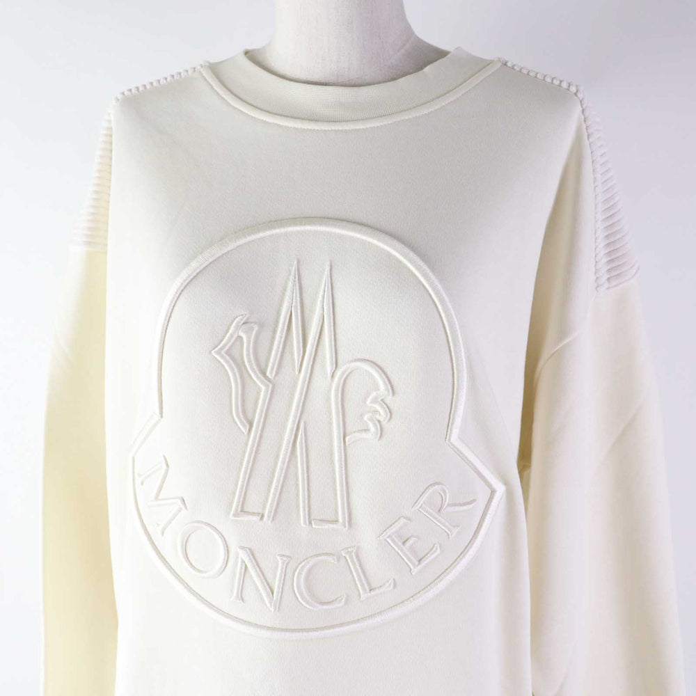 MONCLER pullover Outer fabric: 91% cotton, Outer fabric: 9% nylon, Rib: 98% cotton, 2% polyurethane Other fabric: 85% polyester, 15% nylon Embroidery: 100% polyester Ivory FELPA GIROCOLLO Women XS Used Authentic