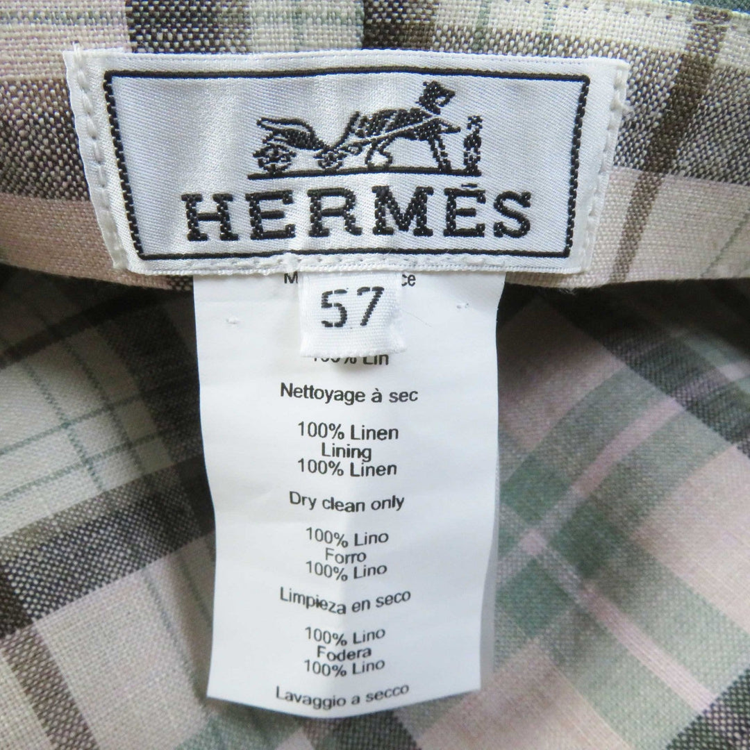 HERMES Casquette Outer: 100% linen, Lining: 100% linen khaki Paola Women 57 Used Authentic