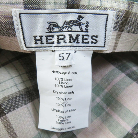 HERMES Casquette Outer: 100% linen, Lining: 100% linen khaki Paola Women 57 Used Authentic