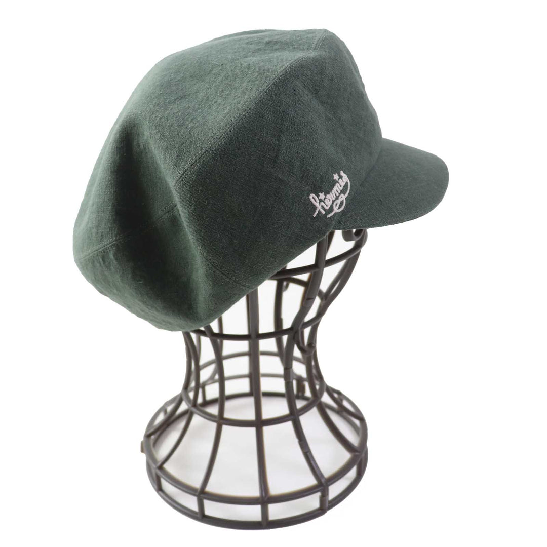 HERMES Casquette Outer: 100% linen, Lining: 100% linen khaki Paola Women 57 Used Authentic