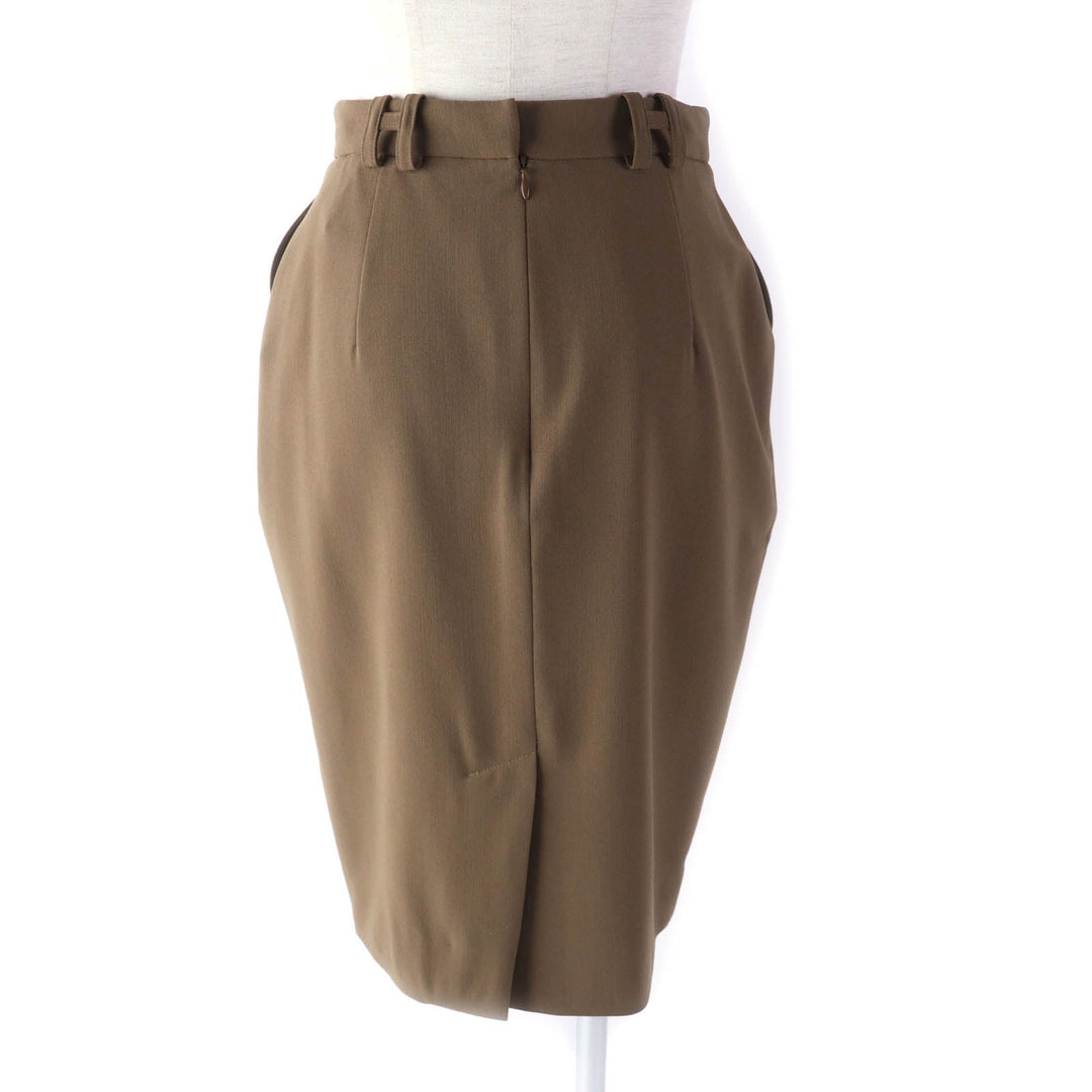 HERMES Tight Skirt Outer: 96% wool, Outer: 4% polyurethane, Lining: 100% silk Brown Women 34 Used Authentic