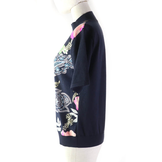 LEONARD FASHION Short sleeve knit Main: 60% wool, Main: 40% silk, Part: 100% wool Navy Women L Used Authentic