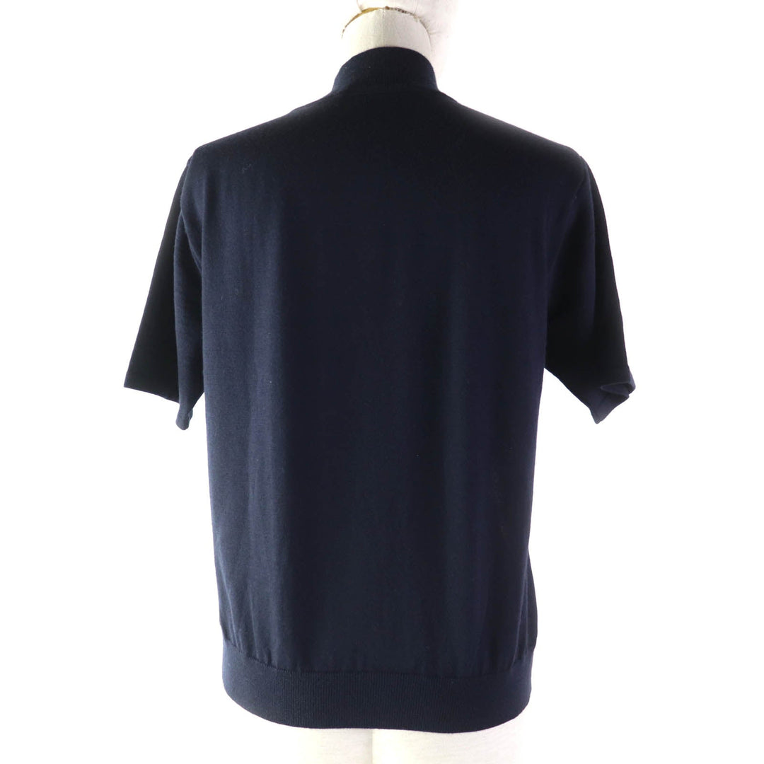 LEONARD FASHION Short sleeve knit Main: 60% wool, Main: 40% silk, Part: 100% wool Navy Women L Used Authentic
