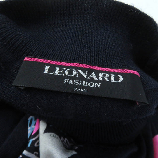 LEONARD FASHION Short sleeve knit Main: 60% wool, Main: 40% silk, Part: 100% wool Navy Women L Used Authentic