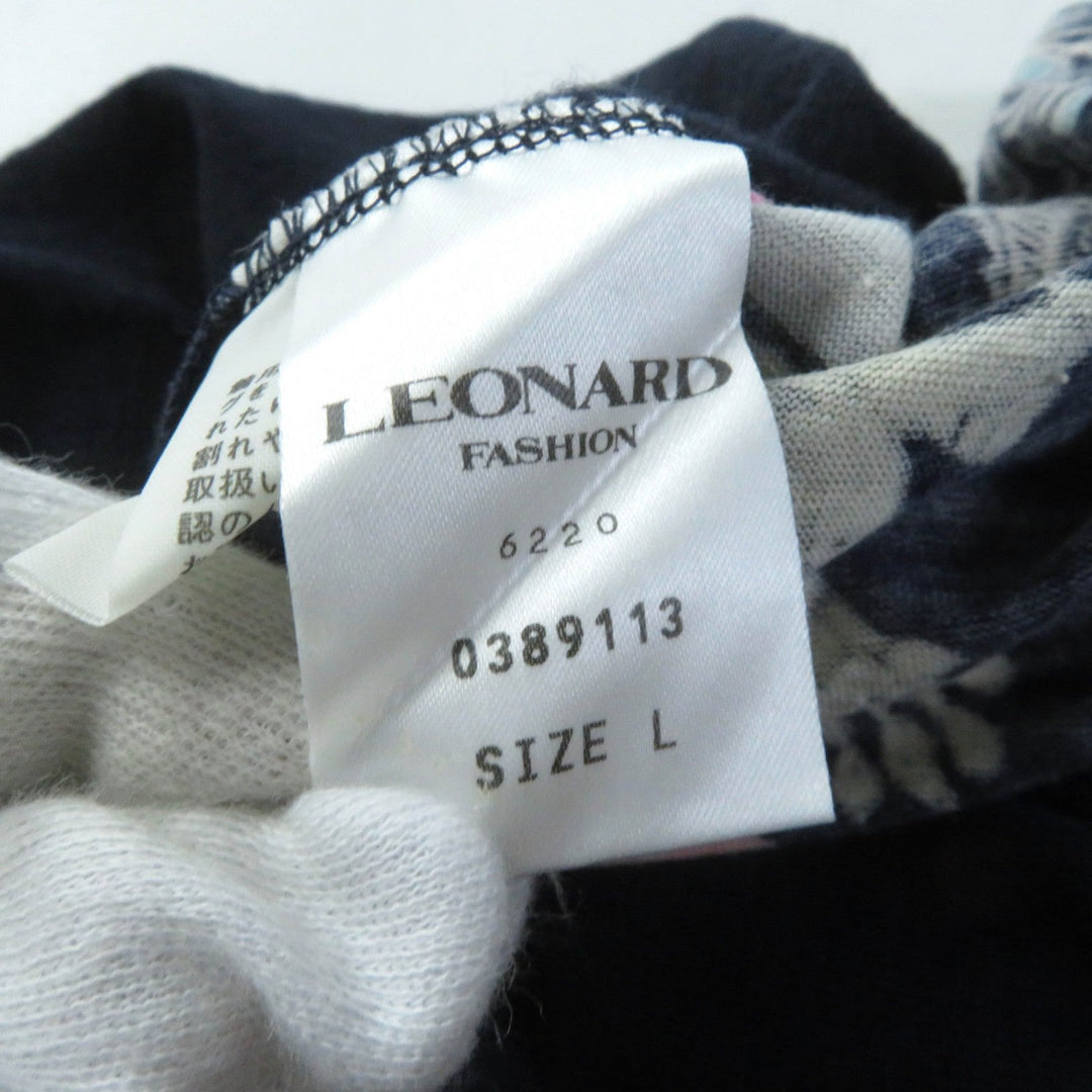 LEONARD FASHION Short sleeve knit Main: 60% wool, Main: 40% silk, Part: 100% wool Navy Women L Used Authentic
