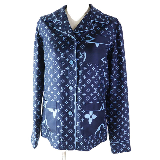 LOUIS VUITTON Long sleeve shirt Outer: 100% silk, Lining: 100% silk Navy light blue Women 34 Used Authentic