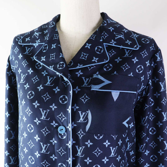 LOUIS VUITTON Long sleeve shirt Outer: 100% silk, Lining: 100% silk Navy light blue Women 34 Used Authentic