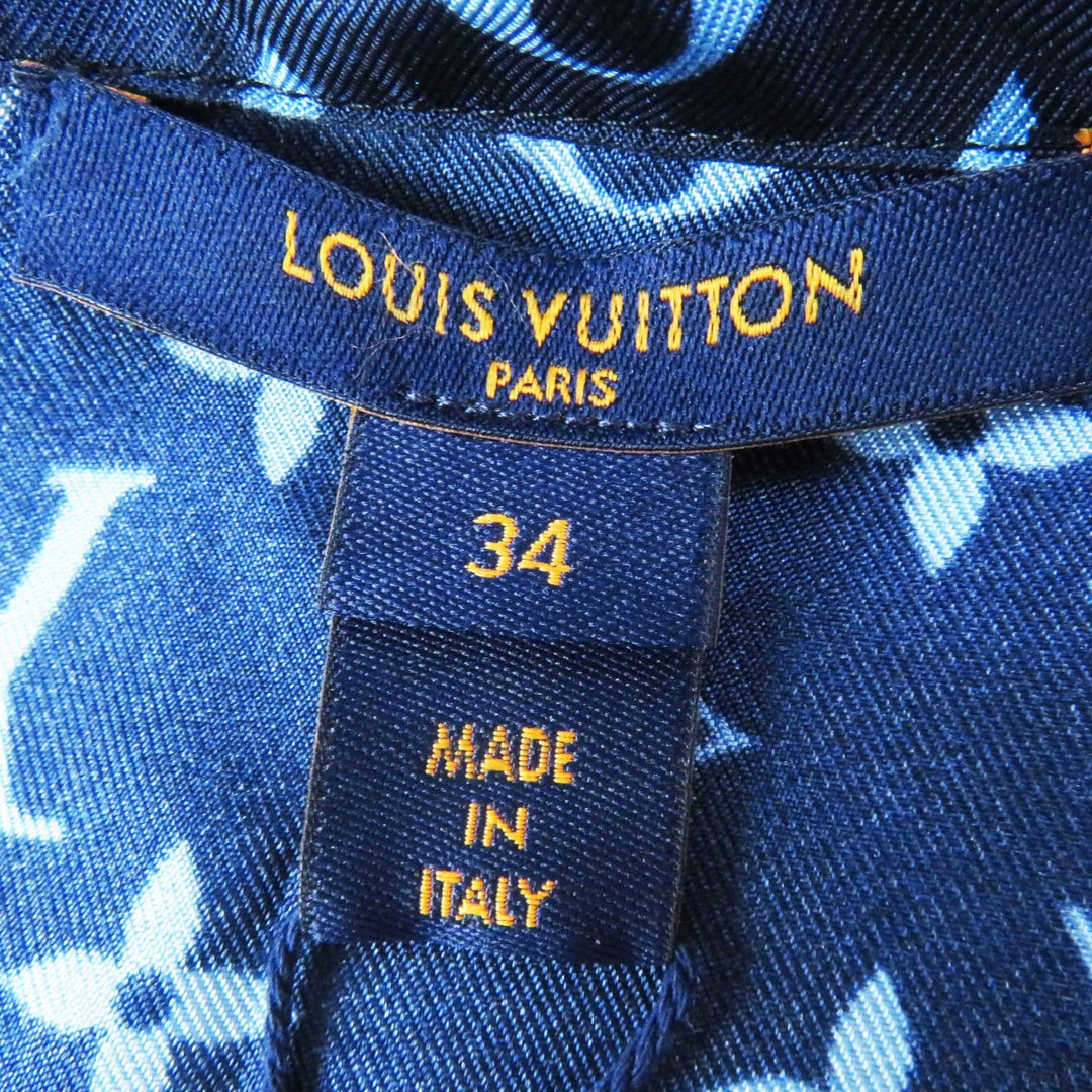 LOUIS VUITTON Long sleeve shirt Outer: 100% silk, Lining: 100% silk Navy light blue Women 34 Used Authentic
